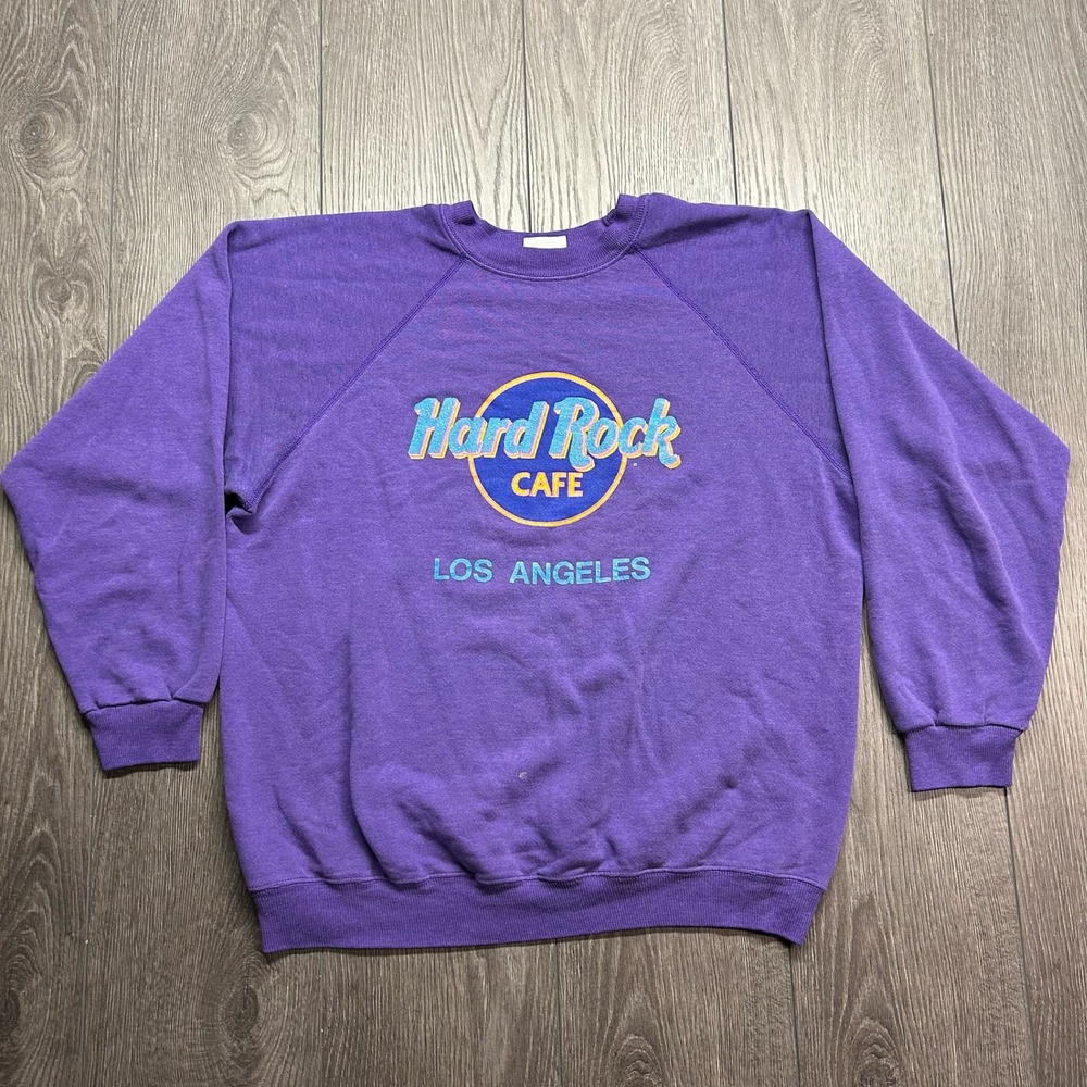 Vintage Hard Rock Cafe Los Angeles Medium Sweatshirt Purple Hanes USA Mens M